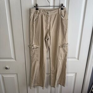 ET CLET cream corduroy wide leg cargo pants size small